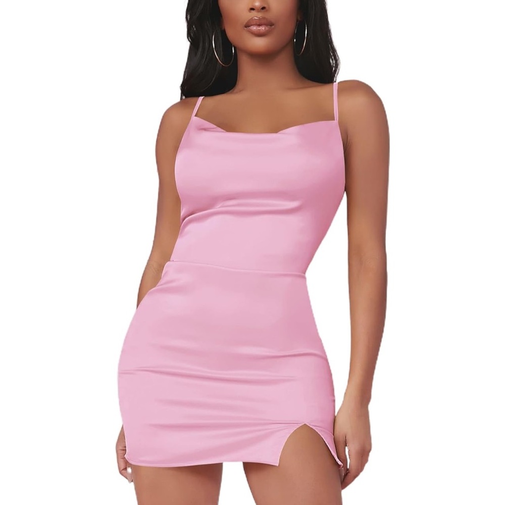 Verdusa Women's Spaghetti Strap Satin Bodycon Mini Dress Medium